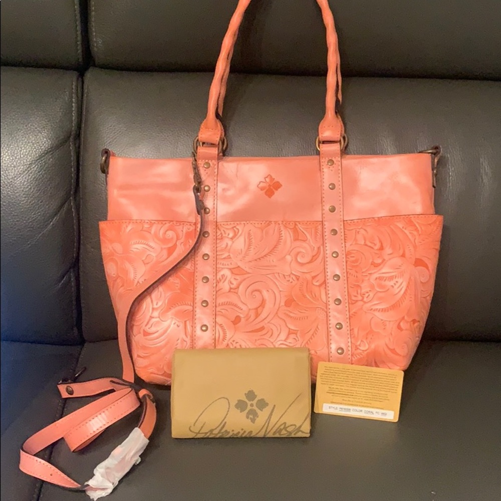 Patricia Nash Talloria Tuscan Tooled Satchel Coral